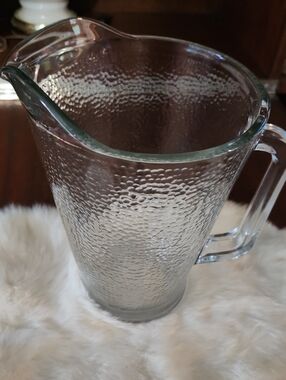 Vintage Crisa Clear Textured Glass Pitcher - Hammered Style